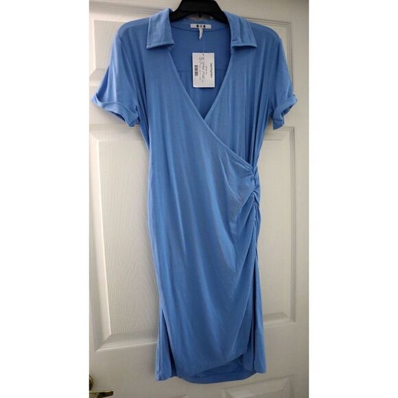 Three Dots SOU0280S Women's Sz Large Lichen Blue Collared Wrap Style Dress - Picture 1 of 9